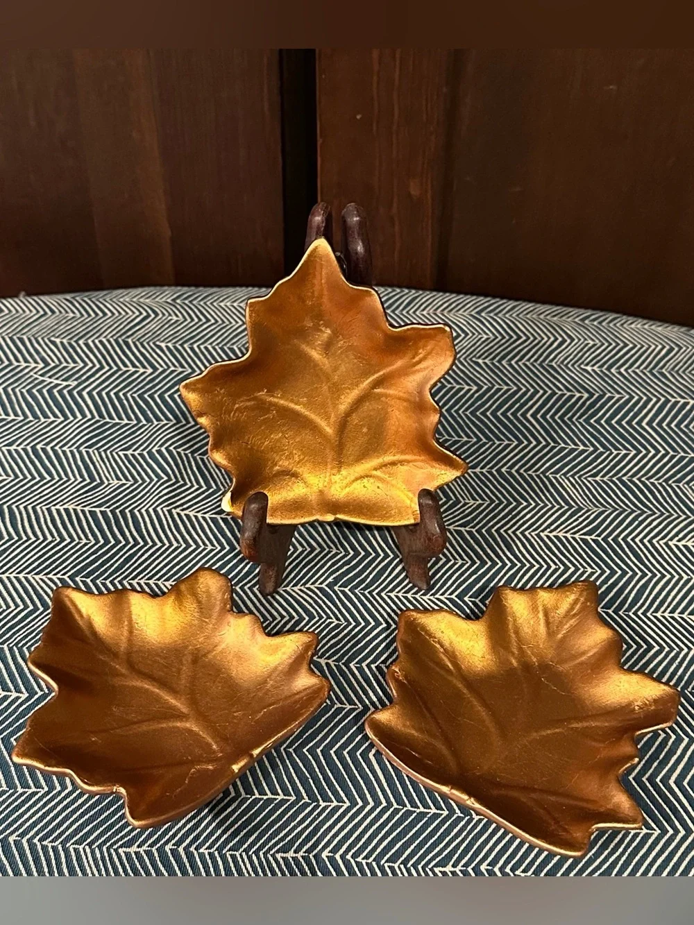 Pier 1 Imports • set of 3 bronze colored leaf dishes • ceramic • in box